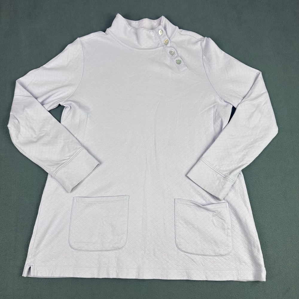 Soft Surroundings Lavender Quilted Mock Neck Button Tunic Top Medium